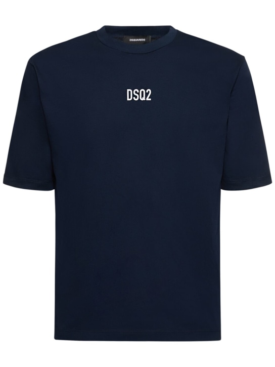 Dsquared2: Loose Fit コットンTシャツ - ネイビー - men_0 | Luisa Via Roma