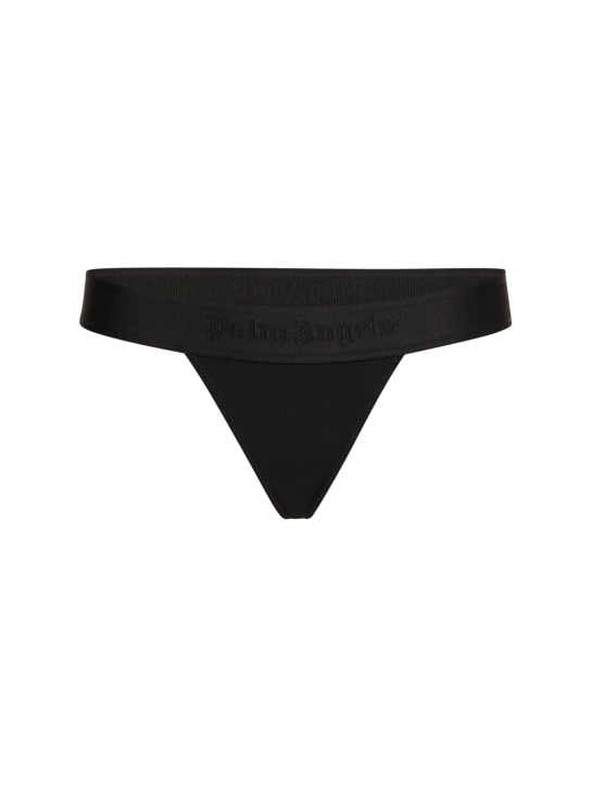Palm Angels: Logo tape cotton thong - Siyah - women_0 | Luisa Via Roma