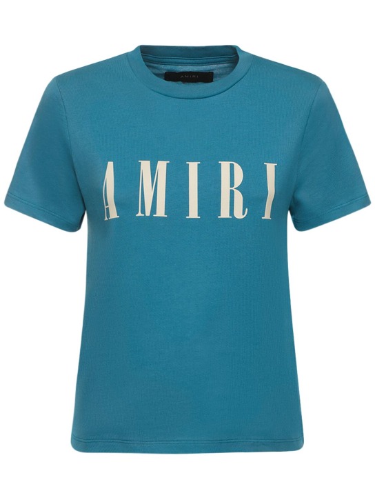 Amiri: Logo printed cotton jersey t-shirt - Blue - women_0 | Luisa Via Roma