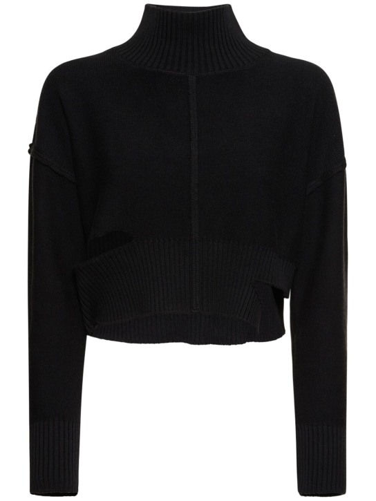 MM6 Maison Margiela: Distressed cotton & wool sweater - Black - women_0 | Luisa Via Roma