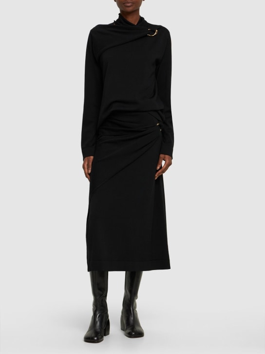 Jil Sander: Wool knit long sleeve top w/ ring detail - Black - women_1 | Luisa Via Roma