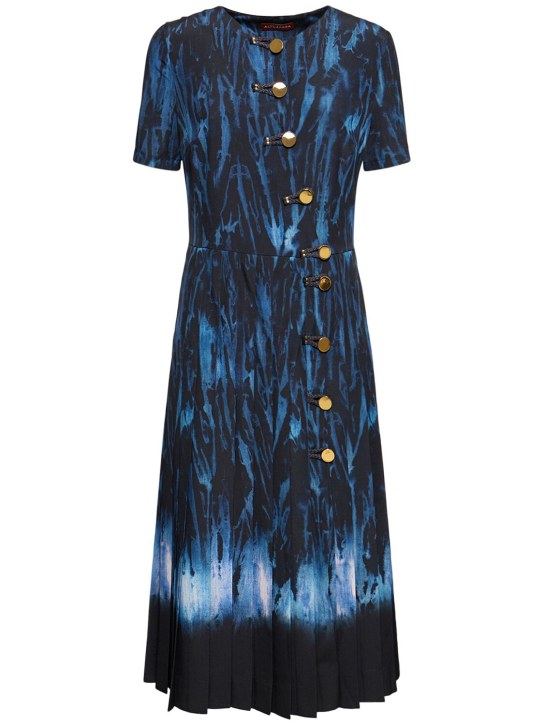 ALTUZARRA: Vestido midi de satén estampado - Multi/Azul - women_0 | Luisa Via Roma