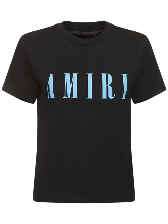 Amiri: Logo印花棉质平纹针织T恤 - 黑色 - women_0 | Luisa Via Roma