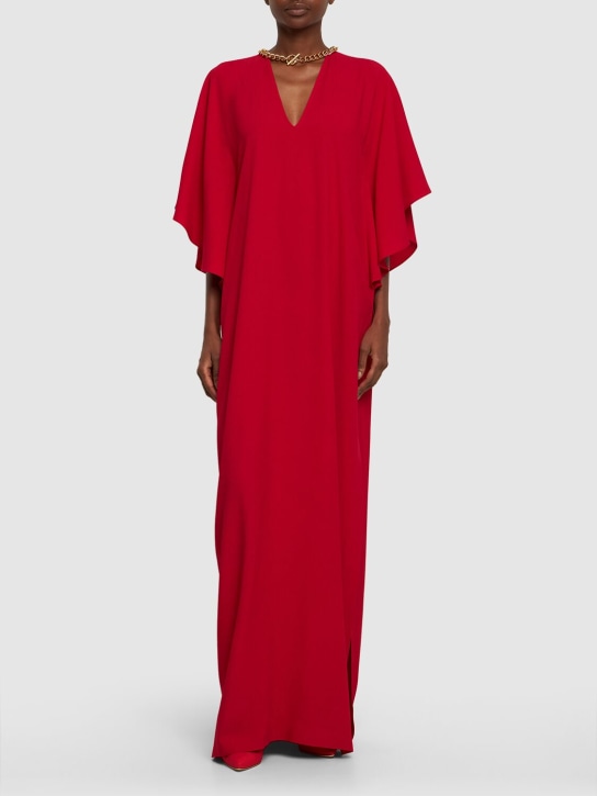 Moschino: Vestido caftán de satén decorado - Rojo - women_1 | Luisa Via Roma