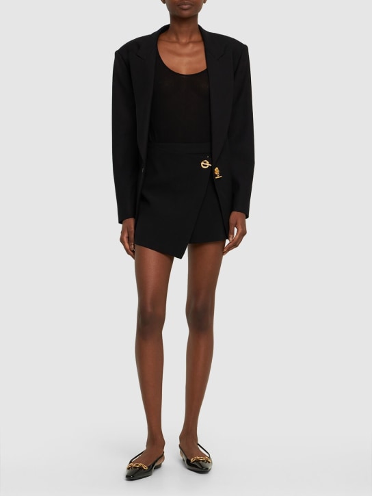 Moschino: Stretch crepe front wrap shorts - Black - women_1 | Luisa Via Roma