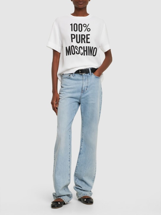 Moschino: 비스코스 앙베르 새틴 로고 티셔츠 - 화이트 - women_1 | Luisa Via Roma
