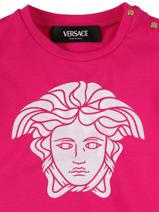 Versace: T-shirt en jersey de coton imprimé - Fuchsia - kids-girls_1 | Luisa Via Roma