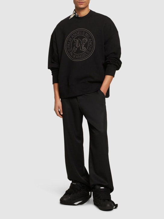 Palm Angels: Milano Stud cotton sweatshirt - Black - men_1 | Luisa Via Roma