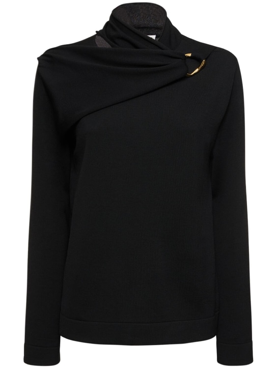 Jil Sander: Wool knit long sleeve top w/ ring detail - Siyah - women_0 | Luisa Via Roma
