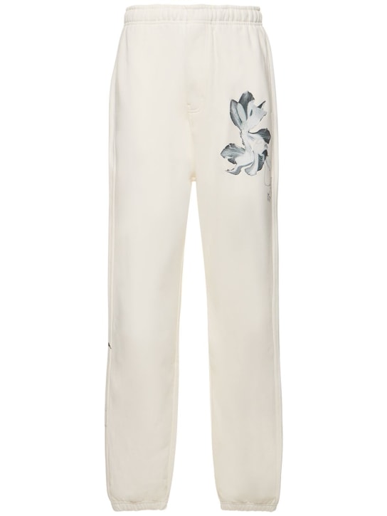 Y-3: Pantalon en tissu éponge GFX - Beige/Blanc - women_0 | Luisa Via Roma