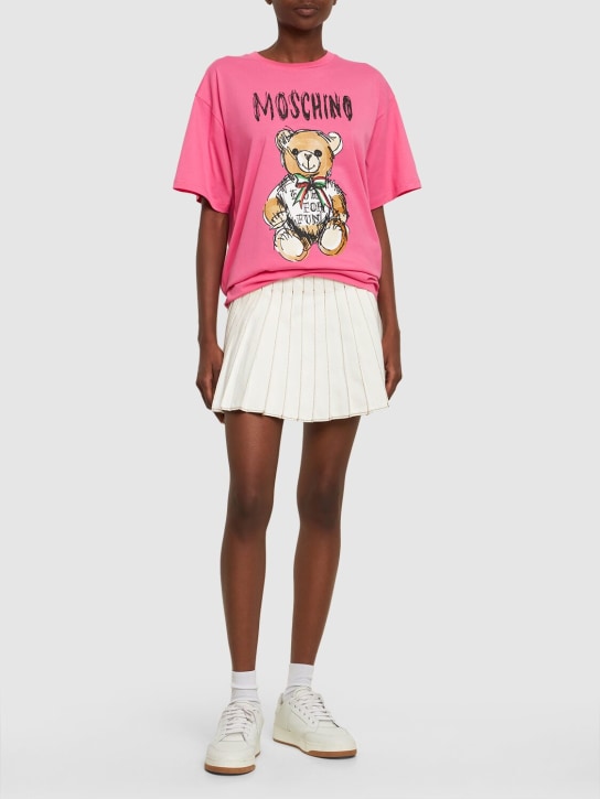 Moschino: Logo棉质平纹针织T恤 - 粉色 - women_1 | Luisa Via Roma