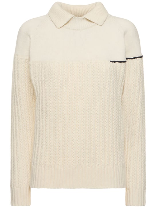 Victoria Beckham: Collar detail wool sweater - Beyaz - women_0 | Luisa Via Roma