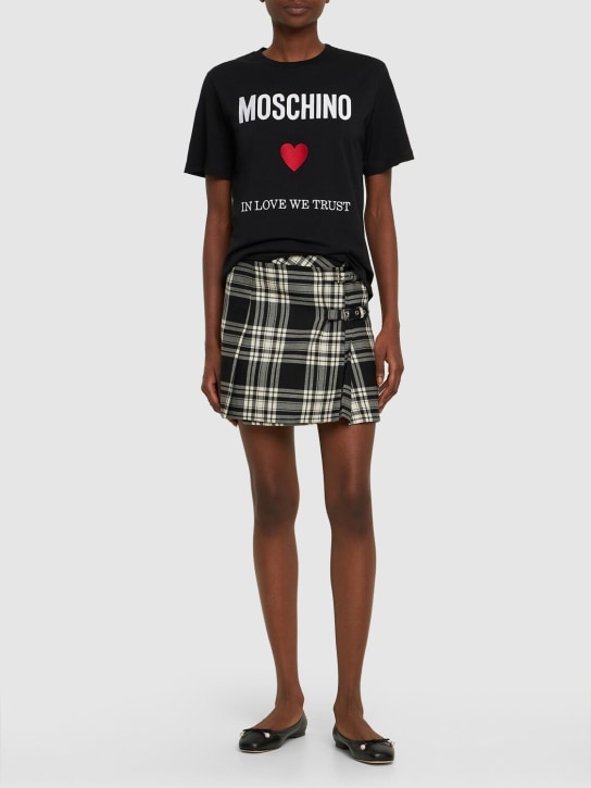 Moschino: Camiseta de jersey de algodón con logo - Negro - women_1 | Luisa Via Roma