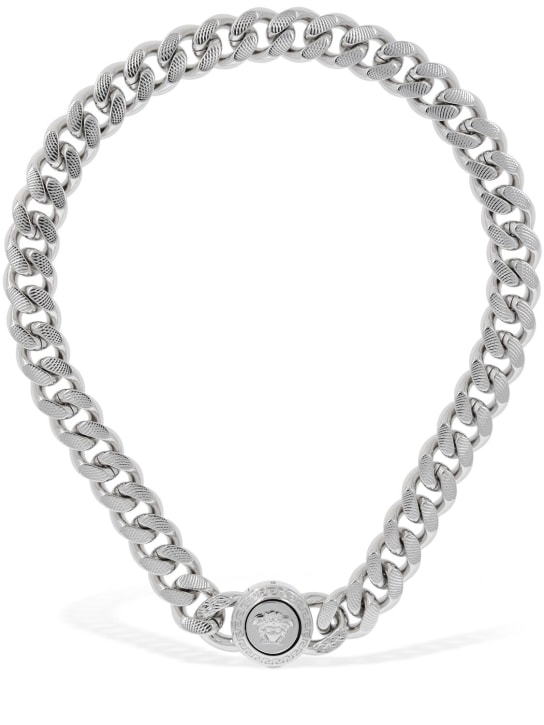 Versace: Halskette aus Metall mit Logo - Platin - men_0 | Luisa Via Roma
