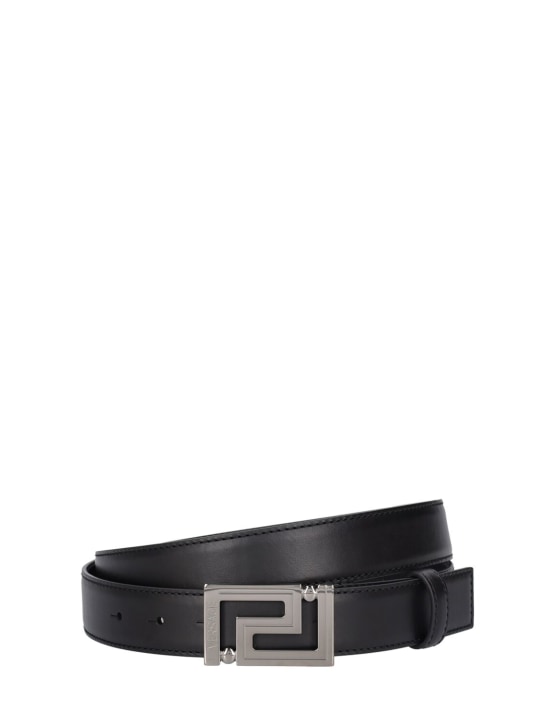 Versace: 30mm Greca leather belt - Siyah/Gümüş - men_0 | Luisa Via Roma