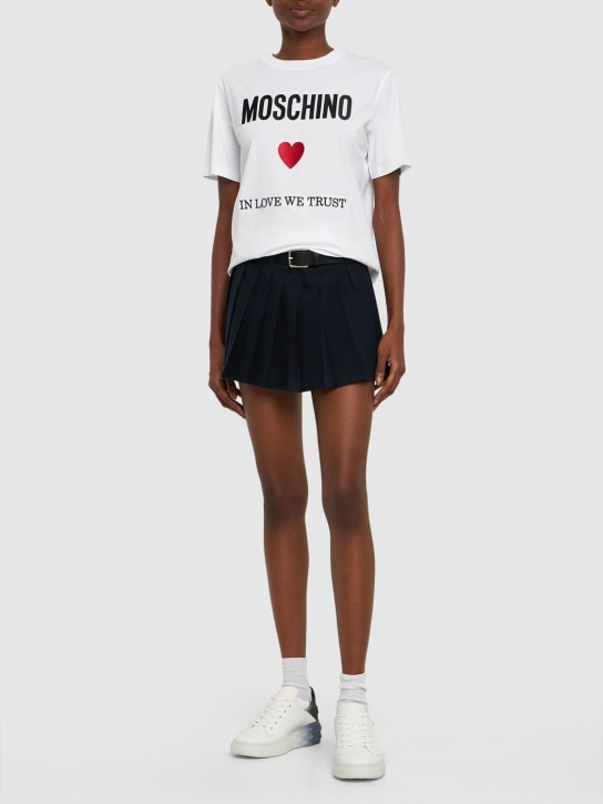 Moschino: T-shirt en jersey de coton à logo - Blanc - women_1 | Luisa Via Roma