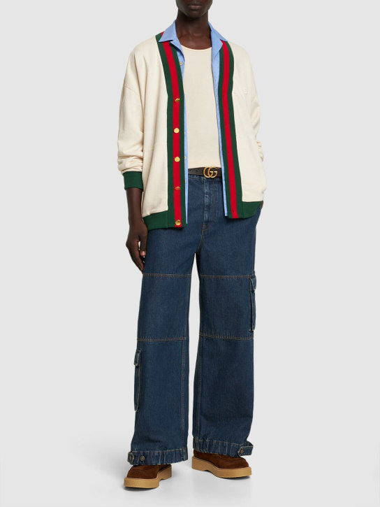 Gucci: Cardigan en maille de coton détail web - Naturel/Multicouleur - men_1 | Luisa Via Roma