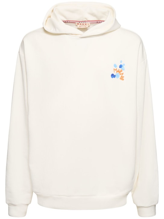 Marni: Sweat en coton biologique imprimé fleurs à capuche - Blanc - men_0 | Luisa Via Roma