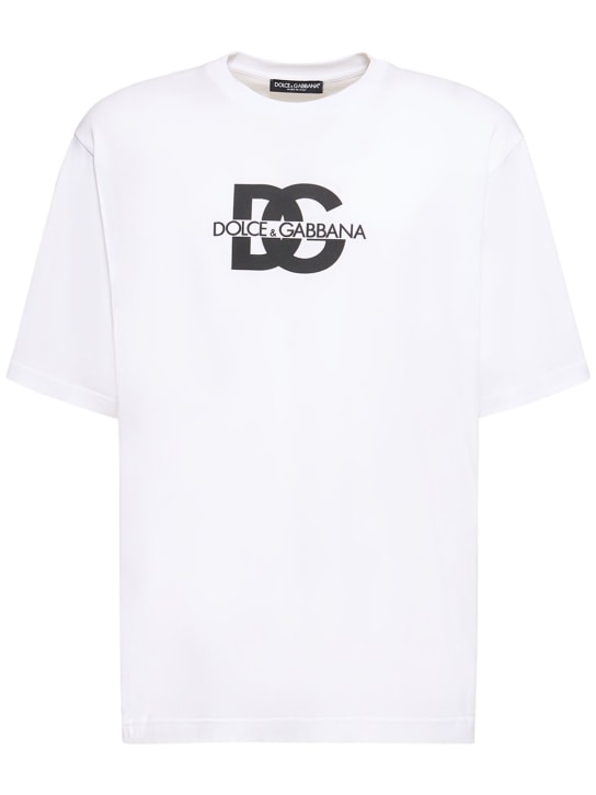 Dolce&Gabbana: Camiseta de jersey de algodón con logo - White Ottico - men_0 | Luisa Via Roma