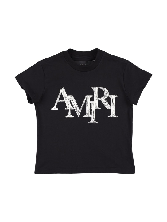 Amiri: Logo印花棉质平纹针织T恤 - 黑色 - kids-girls_0 | Luisa Via Roma