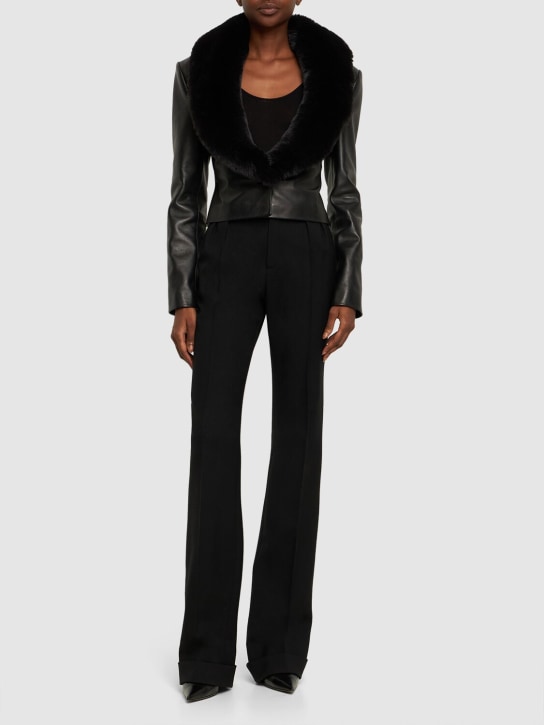 Magda Butrym: Leather detachable fur collar jacket - Siyah - women_1 | Luisa Via Roma