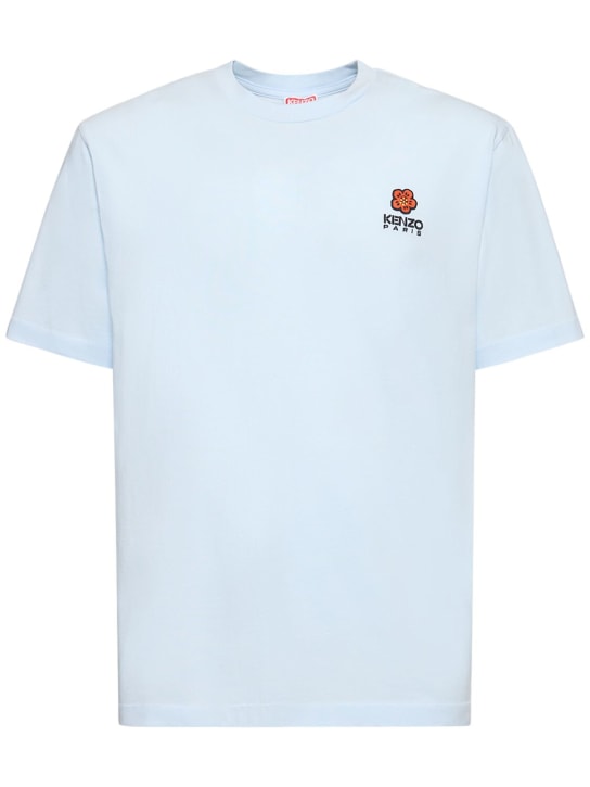 Kenzo Paris: T-shirt Boke in jersey di cotone con logo - Celeste - men_0 | Luisa Via Roma