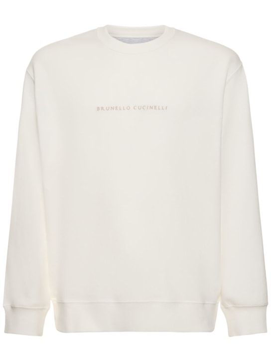 Brunello Cucinelli: Embroidered logo cotton sweatshirt - Beyaz - men_0 | Luisa Via Roma