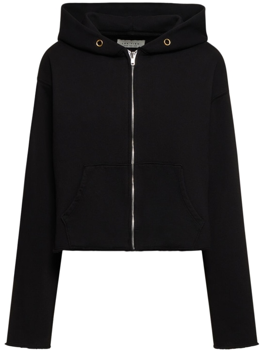 Les Tien: Cropped zip-up hoodie - Siyah - women_0 | Luisa Via Roma