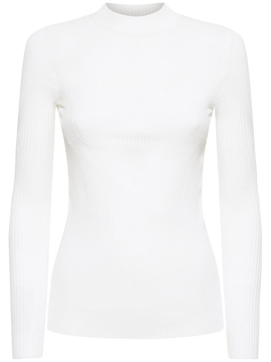Alberta Ferretti: Ribbed stretch viscose sweater - Beyaz - women_0 | Luisa Via Roma