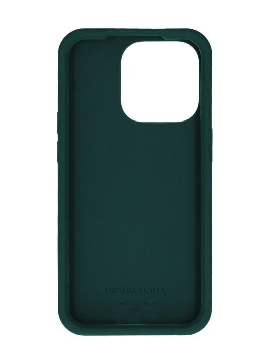 Bottega Veneta: Intreccio 실리콘 iPhone 14 Pro 케이스 - 에메랄드 그린 - men_1 | Luisa Via Roma
