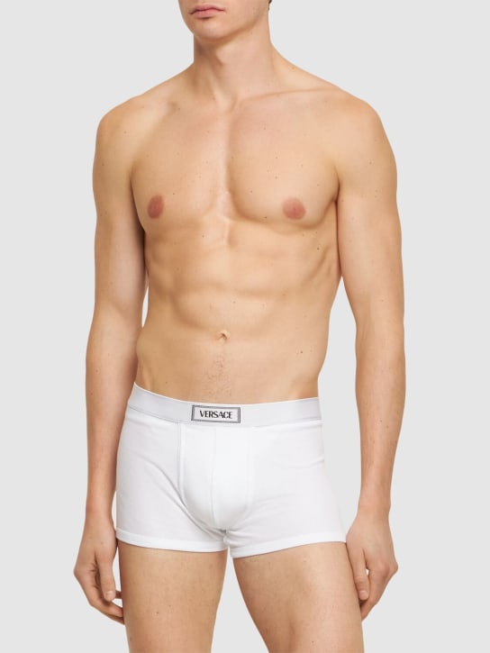 Versace Underwear: Boxer en coton côtelé - Blanc Optique - men_1 | Luisa Via Roma