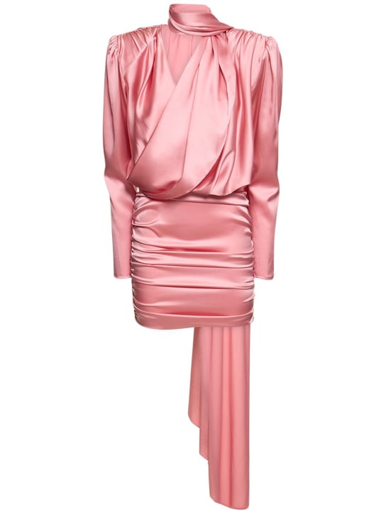 Magda Butrym: Silk satin draped mini dress w/scarf - Pink - women_0 | Luisa Via Roma