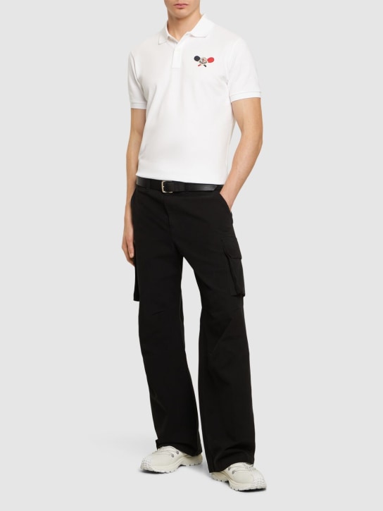 Moncler: Logo patch cotton polo shirt - Beyaz - men_1 | Luisa Via Roma
