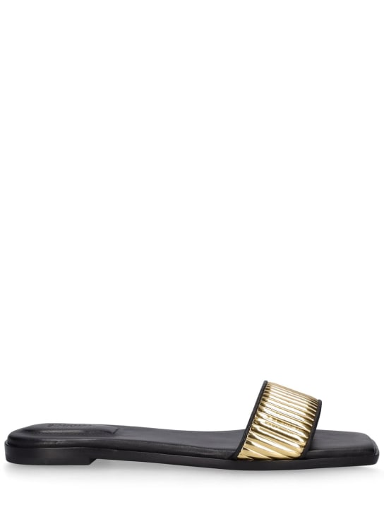 SIMKHAI: Carter vegan leather slide sandals - Siyah/Altın - women_0 | Luisa Via Roma