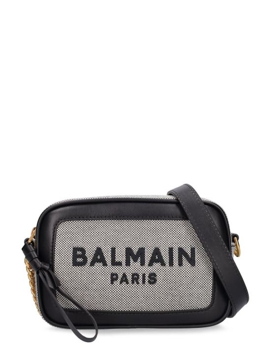 Balmain: B-army logo canvas camera bag - Black/White - women_0 | Luisa Via Roma