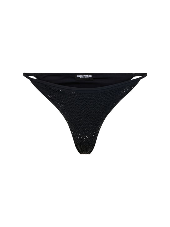 Dsquared2: Slip bikini in lycra con decorazioni - Nero - women_0 | Luisa Via Roma