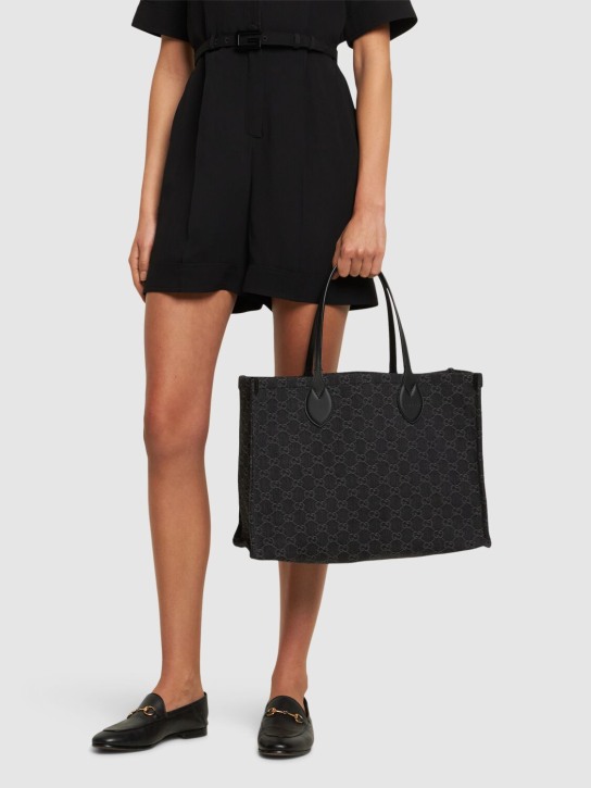 Gucci: Large Ophidia GG Denim tote bag - Grey/Black - women_1 | Luisa Via Roma