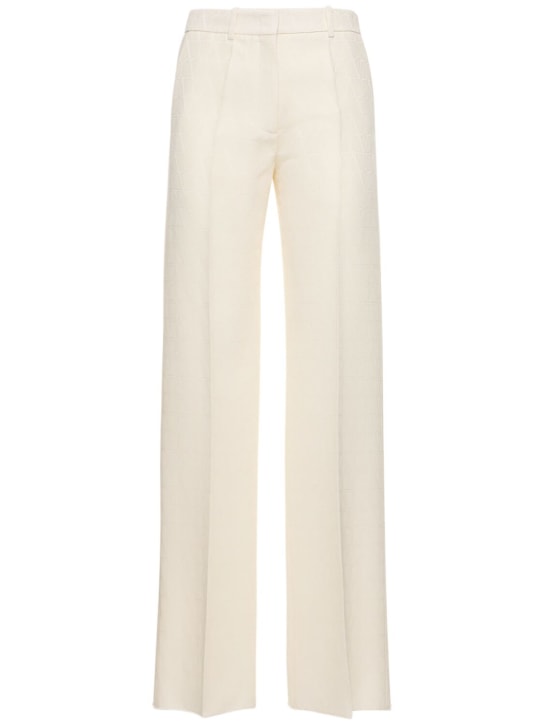 Valentino: Wo & silk crepe logo h/wa straight pants - Ivory - women_0 | Luisa Via Roma