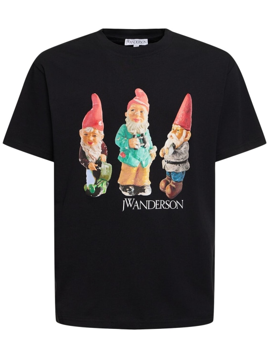 JW Anderson: Gnome印花棉质平纹针织T恤 - 黑色 - men_0 | Luisa Via Roma