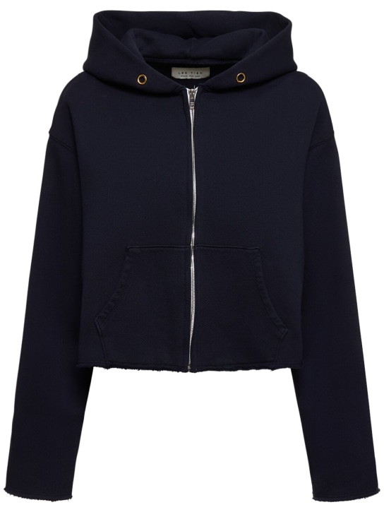 Les Tien: Cropped zip-up hoodie - Lacivert - women_0 | Luisa Via Roma
