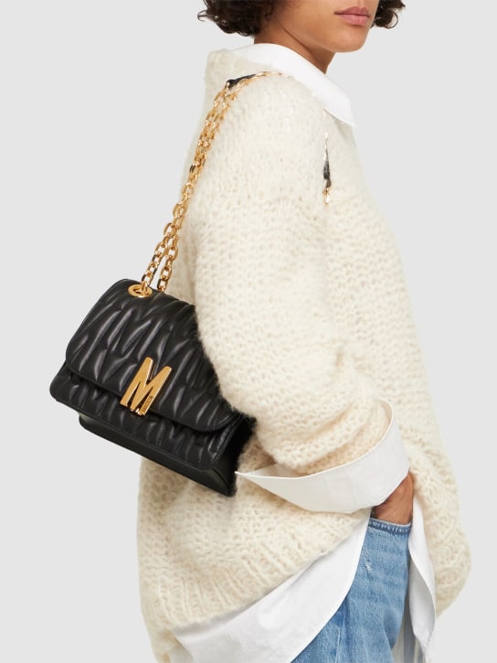 Moschino: Quilted leather shoulder bag - Siyah - women_1 | Luisa Via Roma