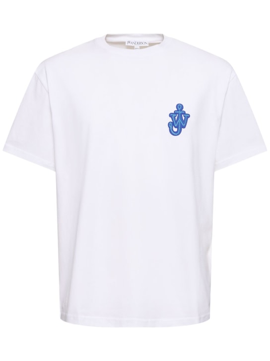 JW Anderson: T-Shirt aus Baumwolljersey mit Anker-Patch - Weiß - men_0 | Luisa Via Roma