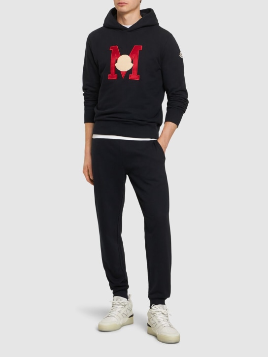 Moncler: Logo cotton sweatshirt hoodie - Mavi - men_1 | Luisa Via Roma