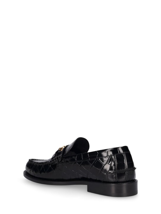 Versace: Medusa croc embossed leather loafers - Black/Gold - men_3 | Luisa Via Roma