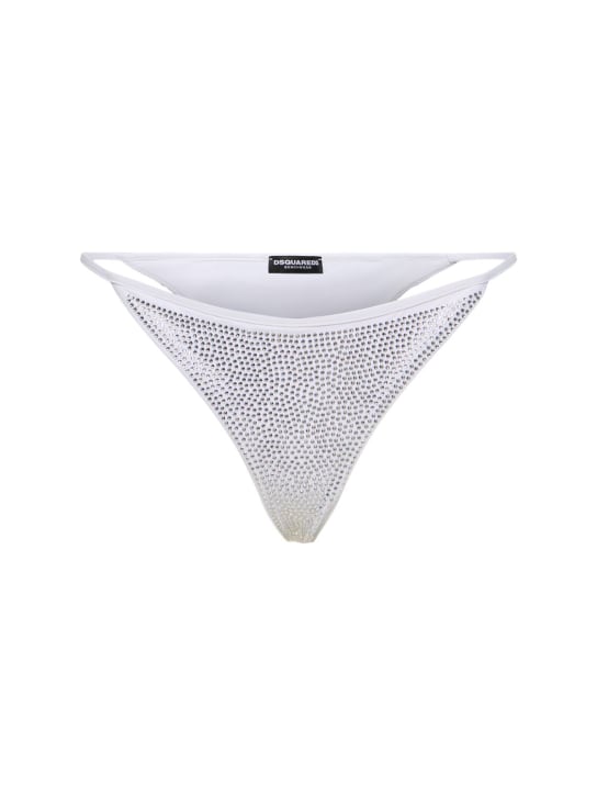 Dsquared2: Icon embellished lycra bikini bottoms - White - women_0 | Luisa Via Roma