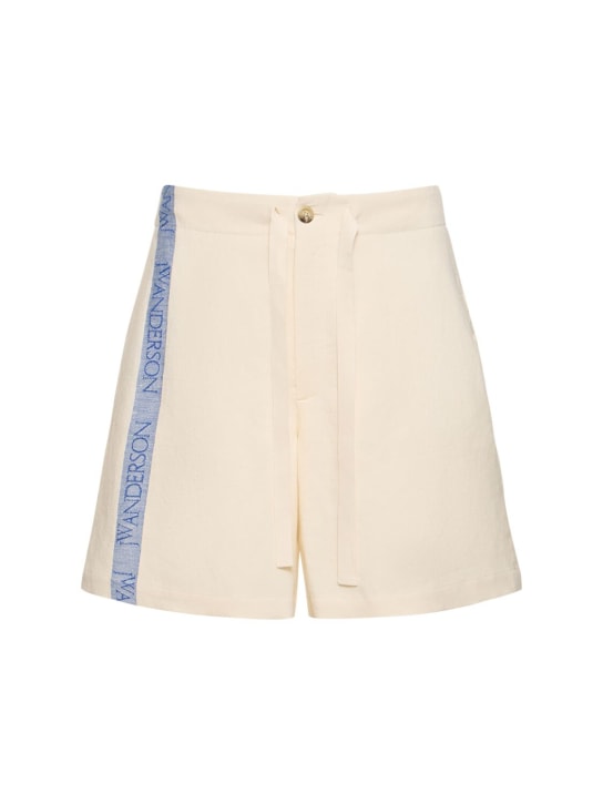 JW Anderson: Bestickte Shorts aus Baumwolle und Leinen - Wollweiß - men_0 | Luisa Via Roma