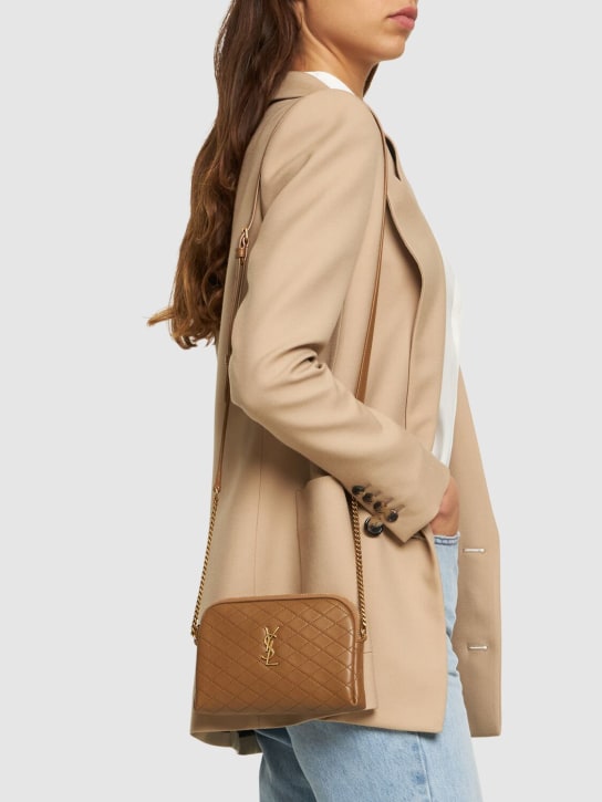 Saint Laurent: Mini Gaby quilted leather shoulder bag - Dark Cork - women_1 | Luisa Via Roma