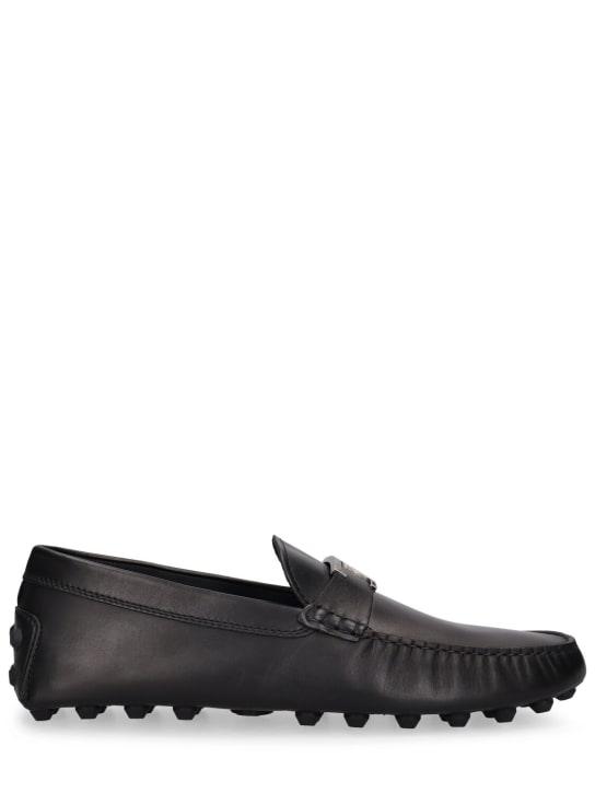 Tod's: T Gommino leather loafers - Siyah - men_0 | Luisa Via Roma