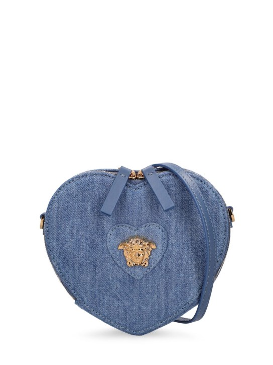 Versace: Heart denim shoulder bag - Kot/Altın - kids-girls_0 | Luisa Via Roma