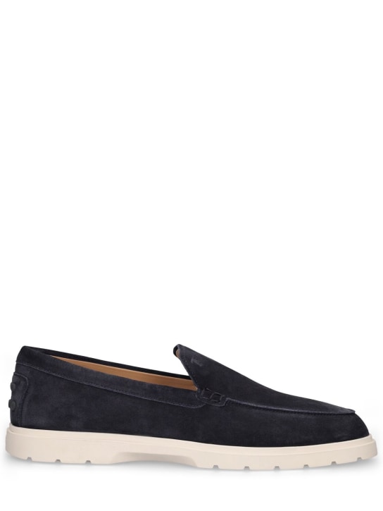 Tod's: Suede loafers - Blue - men_0 | Luisa Via Roma